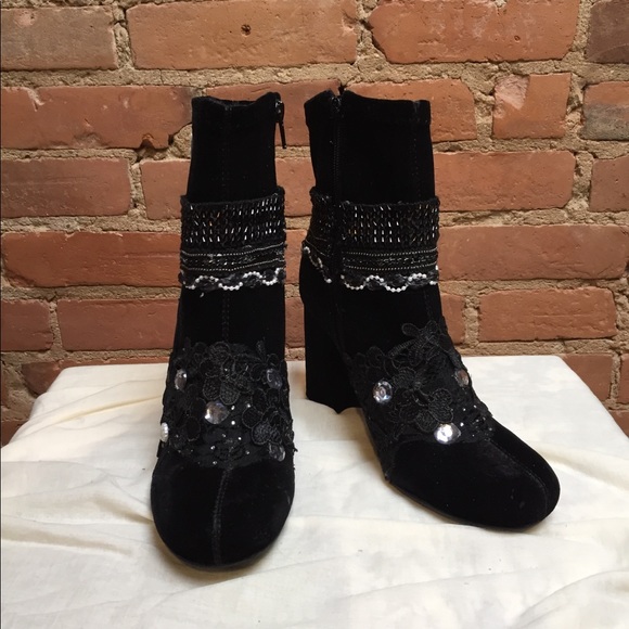 “Midnight Marie” Hand Embellished Velvet Booties - Picture 4 of 8